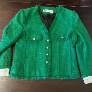 Zara Emerald Green Tweed Blazer